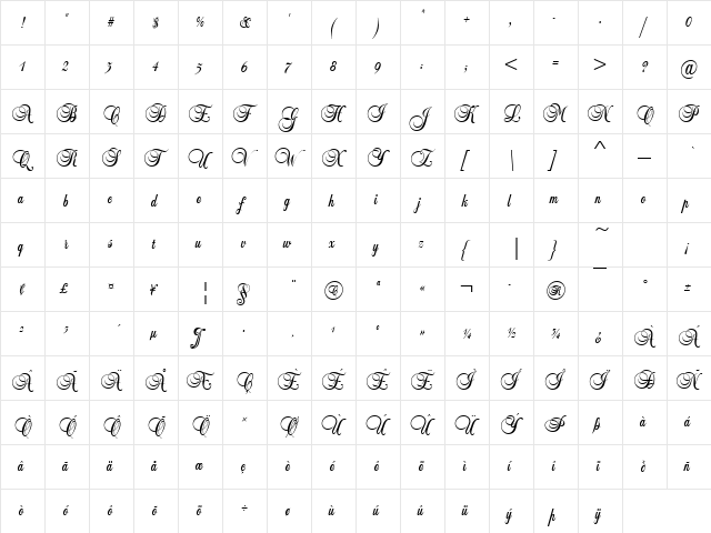 URWBaillyD Regular  glyph index