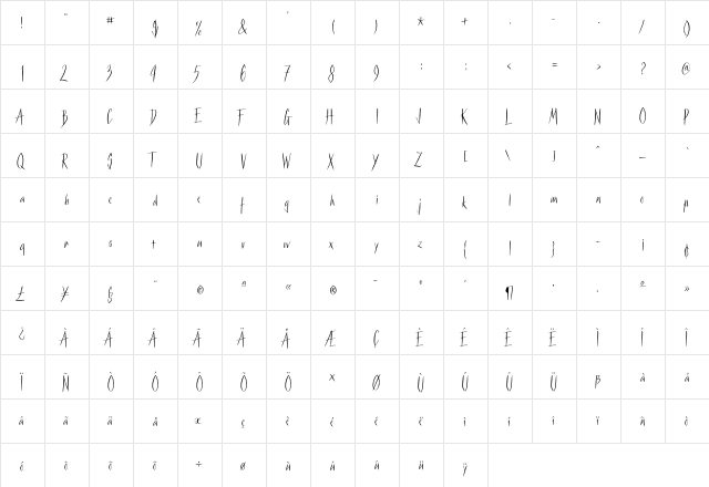 DuChirico Regular  glyph index