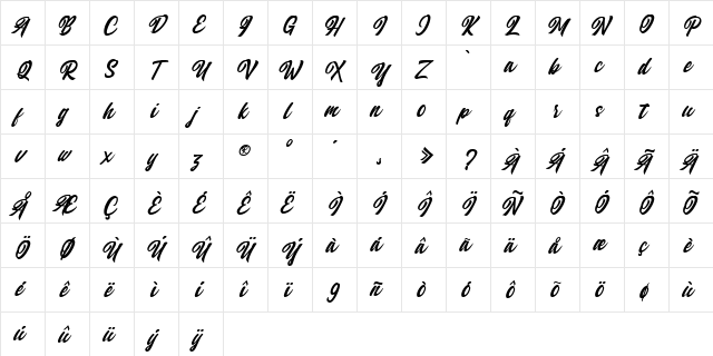 Qintan Script Free Regular  glyph index