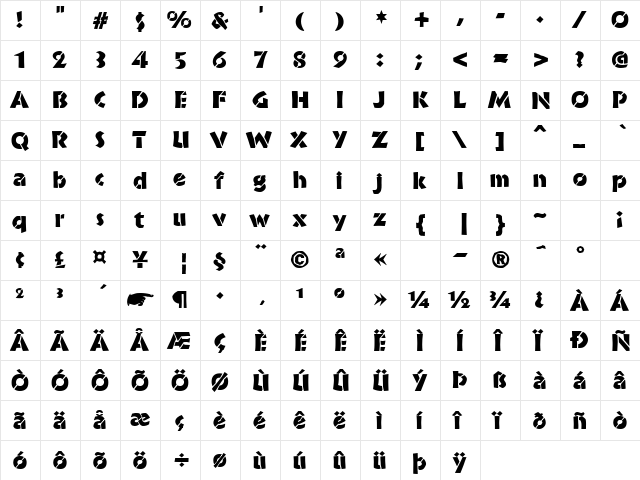 BrideOfTheMonster Stencil  glyph index