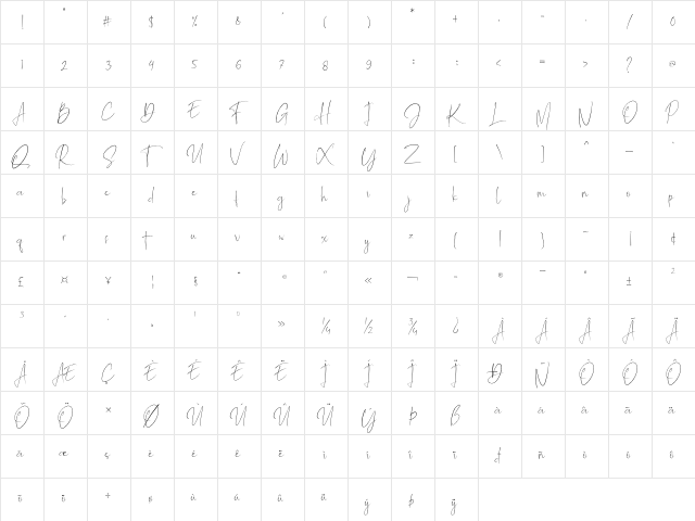 Mathelline Regular  glyph index