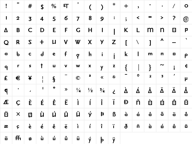 Priori Sans Bold  glyph index