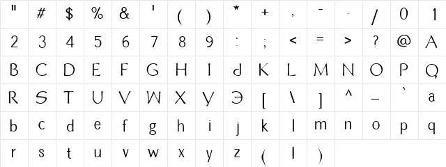 Proserpina Regular  glyph index