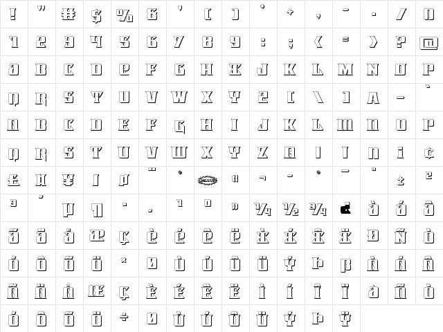 Lifeforce 3D Regular  glyph index