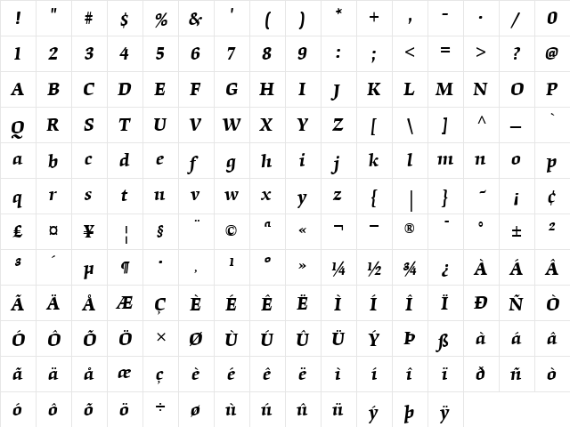 Origami-SemiBold Semi BoldItalic  glyph index