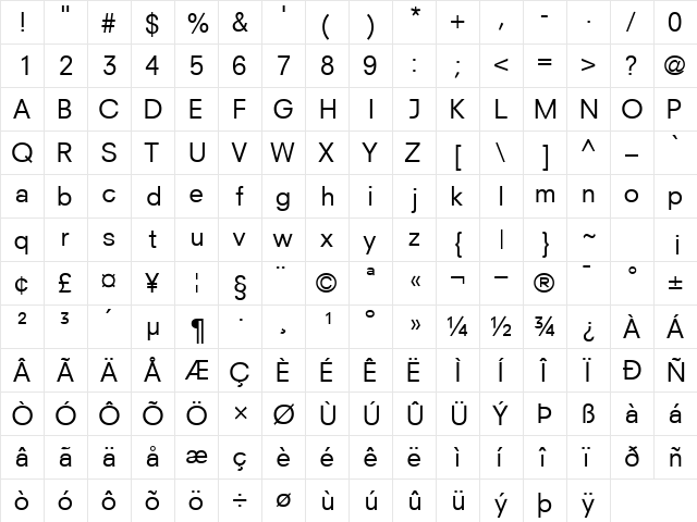 ParallaxSSK Regular  glyph index