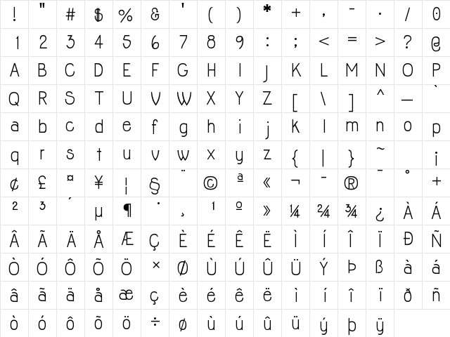Jolly Regular  glyph index