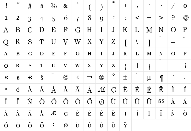 CaslonSmc Regular  glyph index