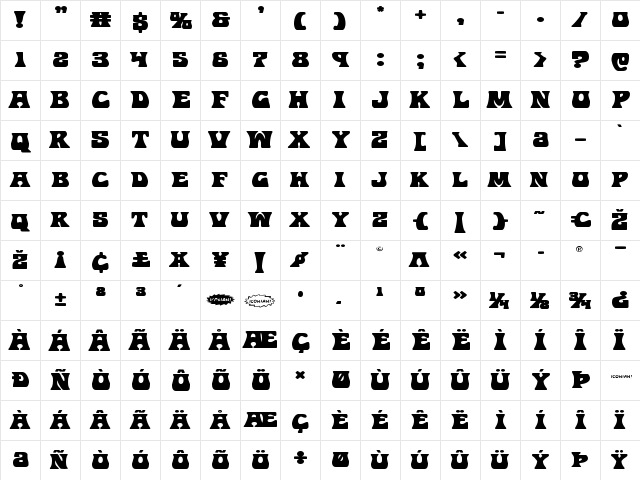Hip Pocket Expanded Expanded  glyph index