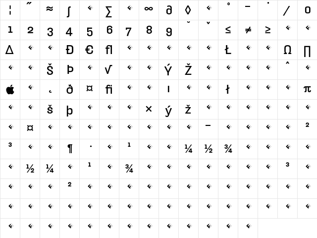 HydraText-BoldExpert Regular  glyph index