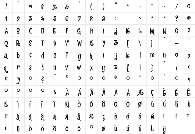 Countryhouse Regular  glyph index