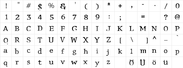 Motley Regular  glyph index