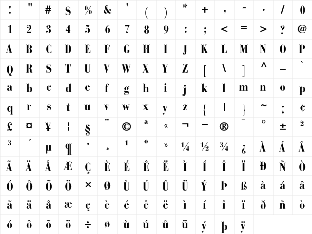 12BauerBodoni**24033-Condensed Bold  glyph index