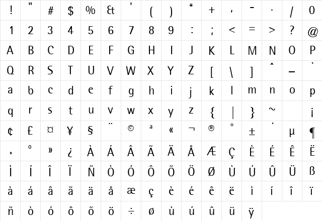 ATRotisSemiSans Regular  glyph index