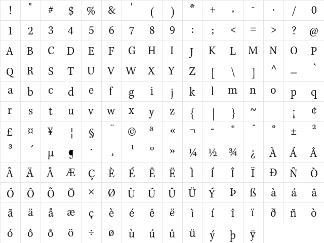 Kepler Std Light Semicondensed Caption  glyph index