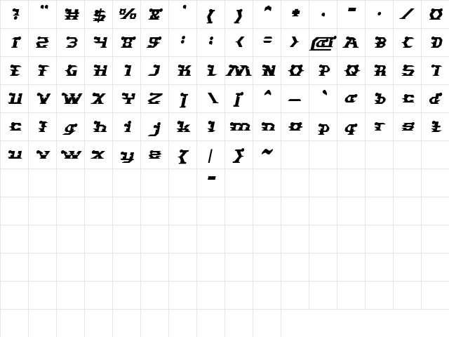 STARGAZER Italic  glyph index