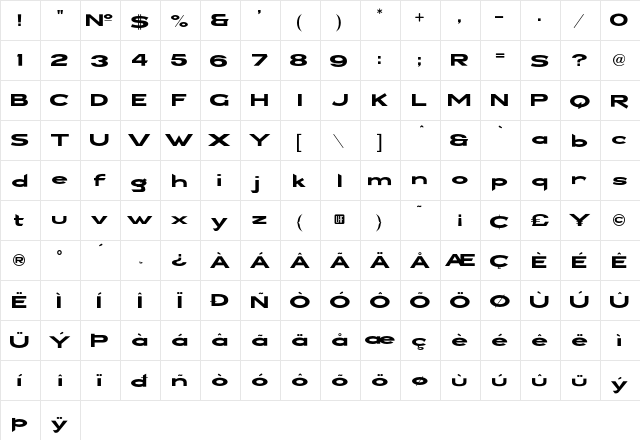 LHFBroughSuperior Regular  glyph index