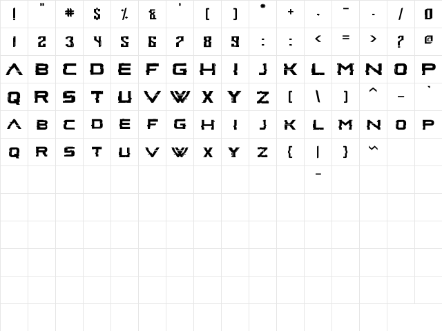 Glitch Inside Regular  glyph index