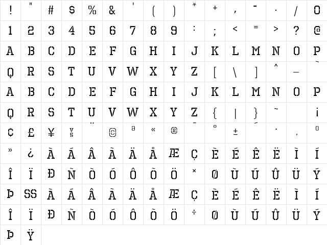 Octin Prison Regular  glyph index