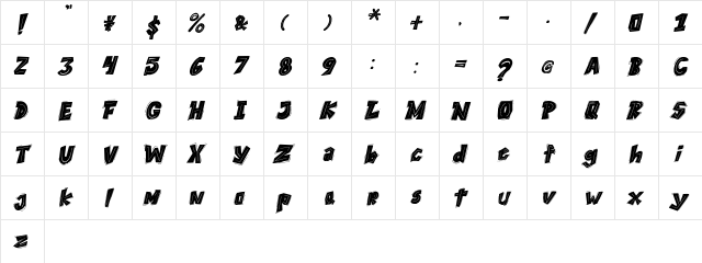 THEYGI Italic  glyph index