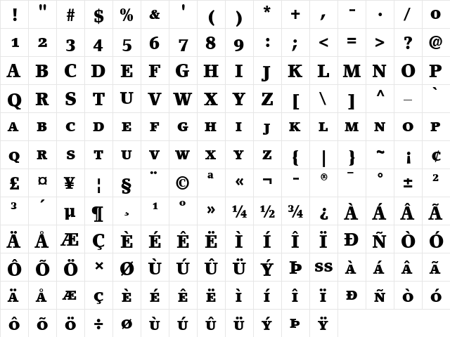 LinoLetter MediumSC Bold  glyph index