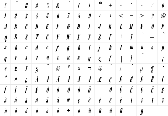 L Italic  glyph index