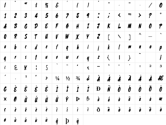 ShelmanFont49 Regular  glyph index