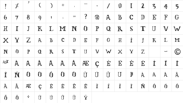 L'Olivier Regular  glyph index