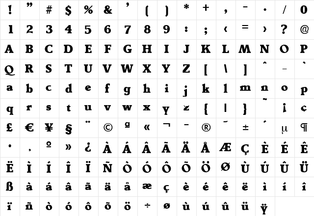 BenjaminBecker-Heavy Regular  glyph index