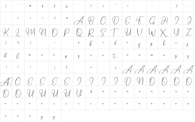 Seattle Script Demo Regular  glyph index
