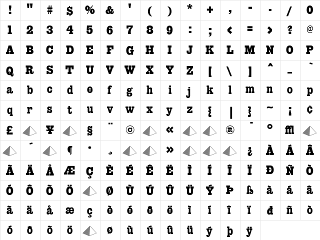 Giza Regular  glyph index