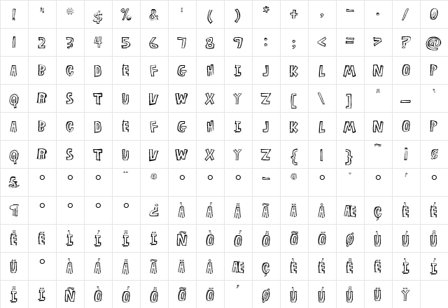 Flyerfonts Regular  glyph index