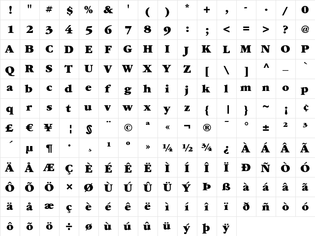 ITC Garamond LT Ultra  glyph index