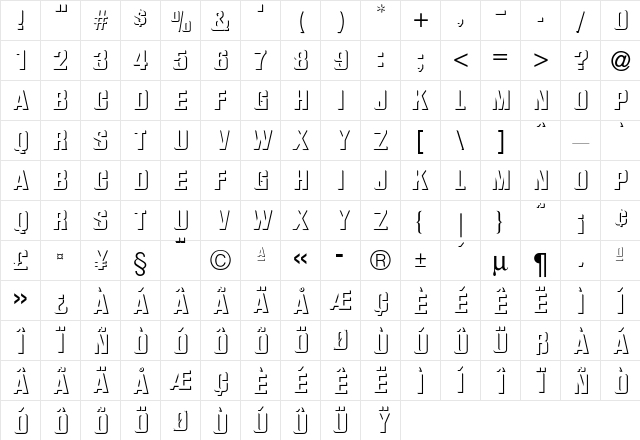 Bas Relief Regular  glyph index