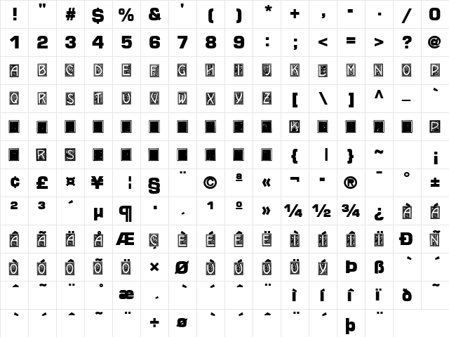 CarnegieWay32 Bold  glyph index