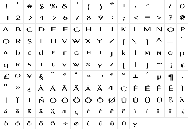 PigNoseTyp Bold Bold  glyph index