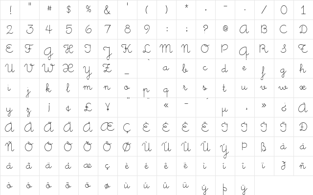 Little Days Regular  glyph index
