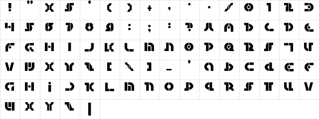 Questlok Regular  glyph index
