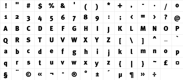 MetaBlackC Regular  glyph index