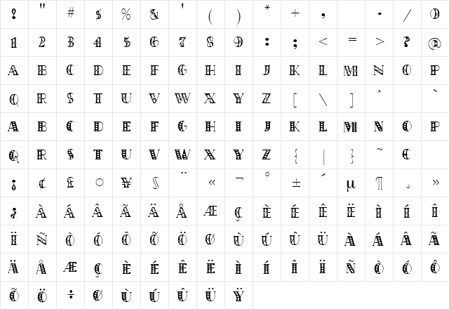 Moviestar Regular  glyph index