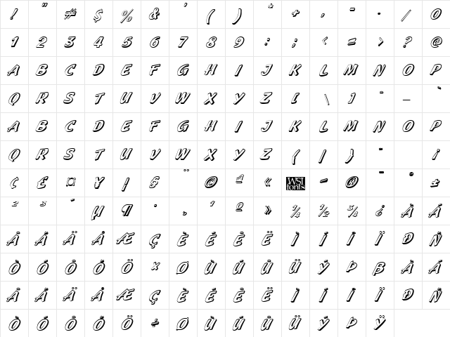 Gecko Italic  glyph index