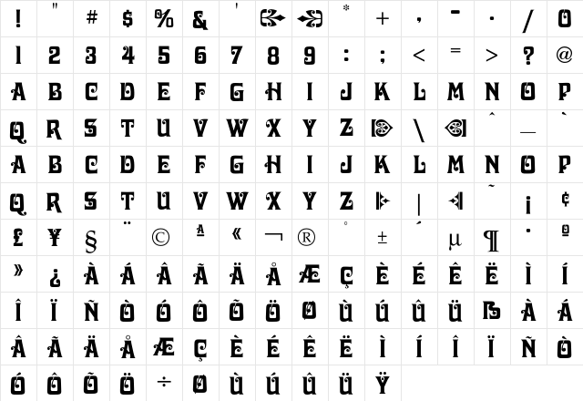 Davida Bold  glyph index