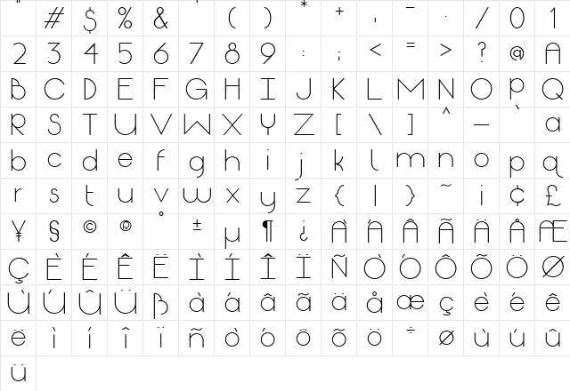Origin Light Light  glyph index