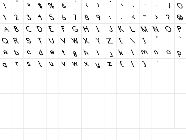 Brassfield Extreem Lefty Regular  glyph index