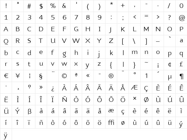 NubianAlt-Light Light  glyph index