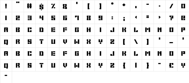 Space Cadets Regular  glyph index