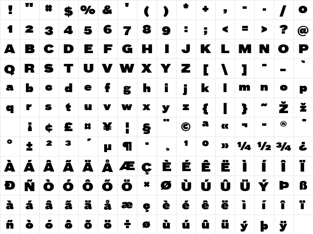 Bau-Super Regular  glyph index
