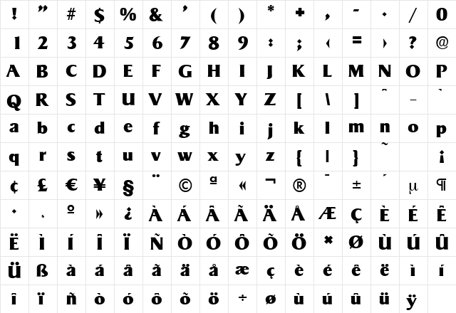 SigvarSerial-Heavy Regular  glyph index