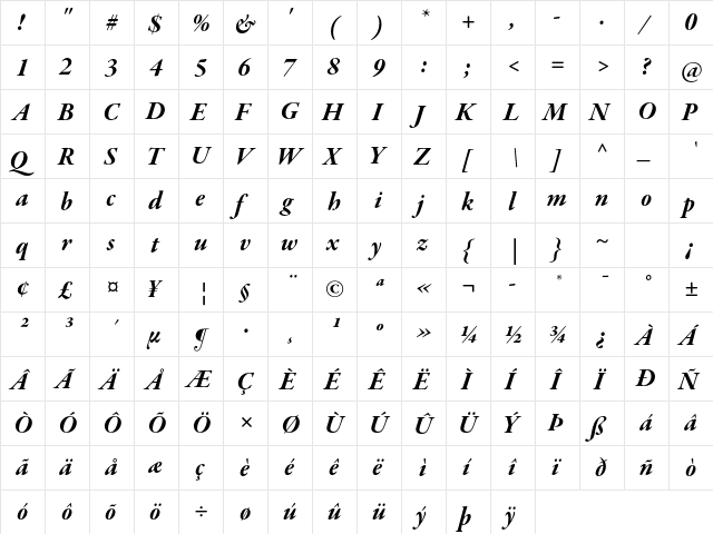 Garamond Premier Pro Bold Italic Subhead  glyph index