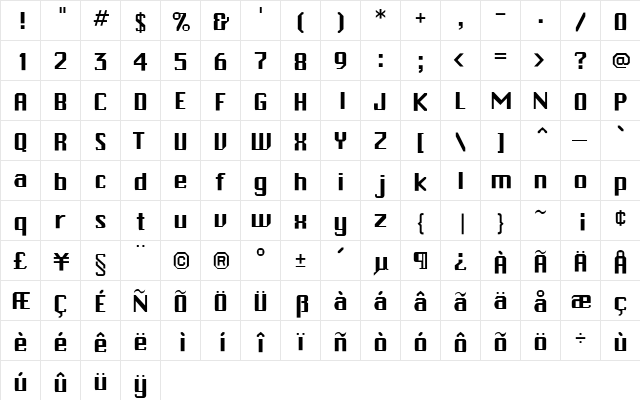 PCHickman Regular  glyph index